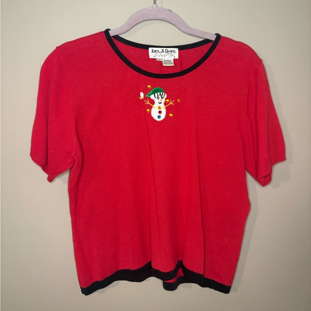 Vintage Jack B. Quick Christmas Holiday Snowman Ugly Sweater Shirt Large Grandma